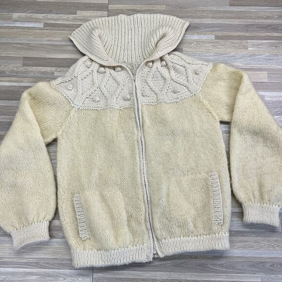 VTG Handmade Zip Up Sweater Women's Large Collar Size S/M Creamy Yellow - 1O648 - Picture 8 of 8
